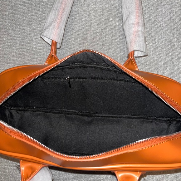 Unique Shoulder Bag Cognac Faux Leather Top Handle Satchel Purse - Picture 6 of 6